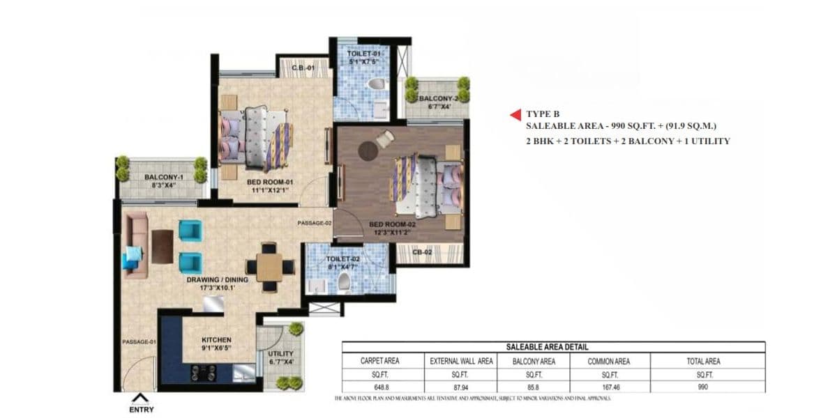 2 BHK Floor Plan